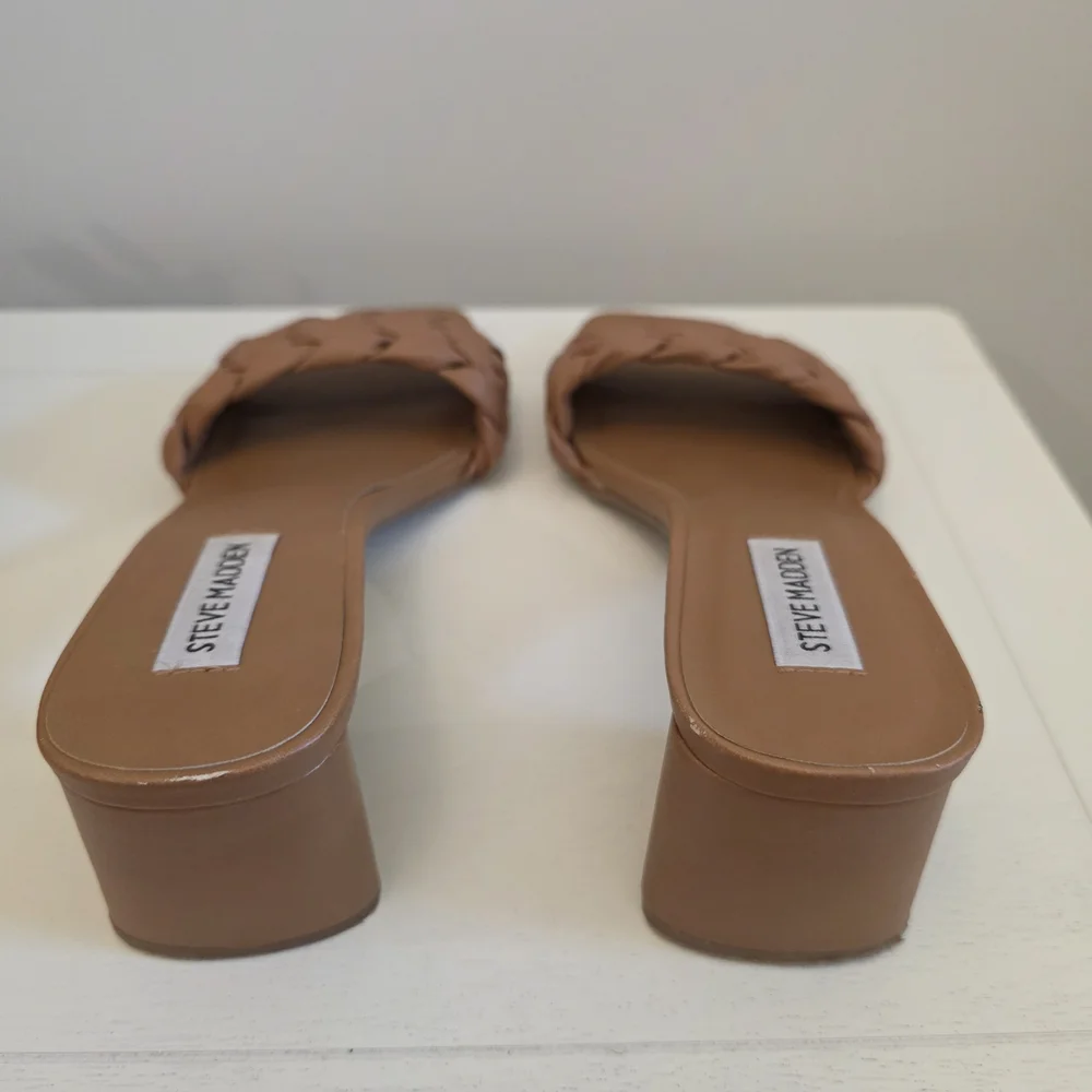 Steve Madden Tan Woven Slide On Heels - Picture 6 of 8
